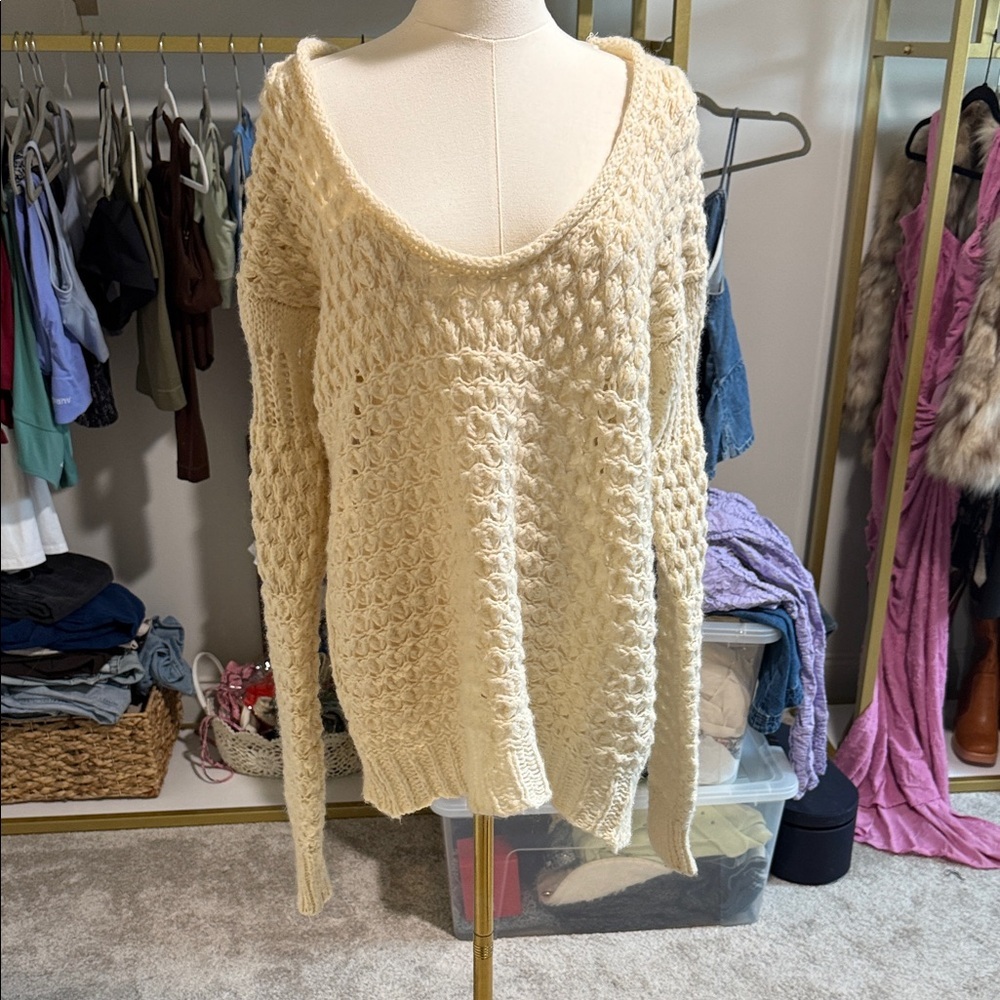 Free People Cream Knit Sweater size small